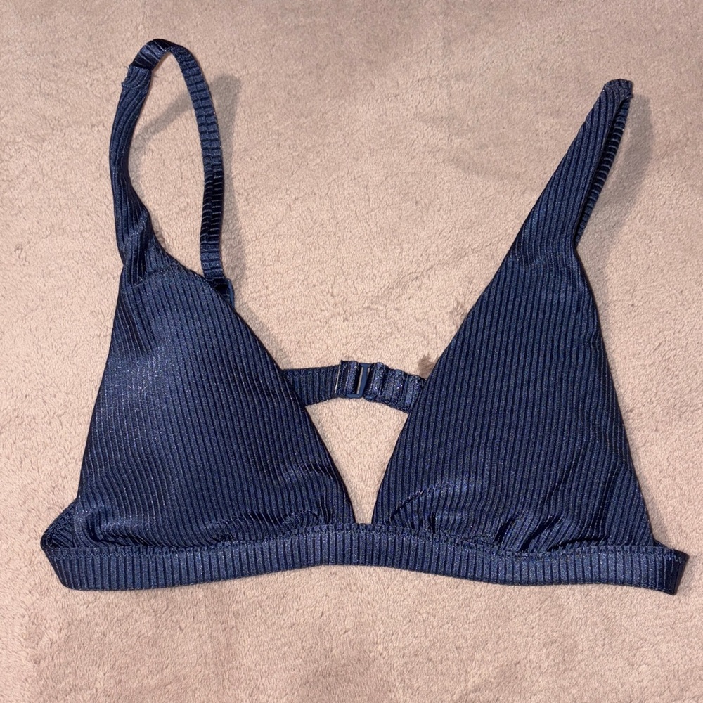 Aerie Navy Blue Ribbed Sparkly Triangle Bikini Top XS